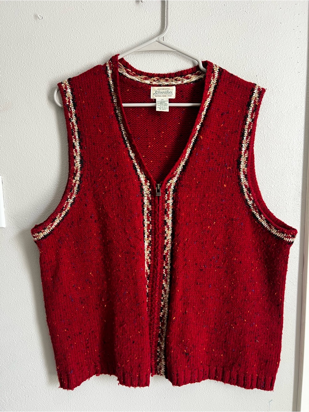 St. John's Bay Red Speckled Zip-Front V-Neck Sweater Vest